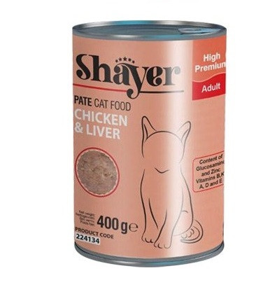 کنسرو گربه شایر طعم مرغ و جگر وزن 400 گرم